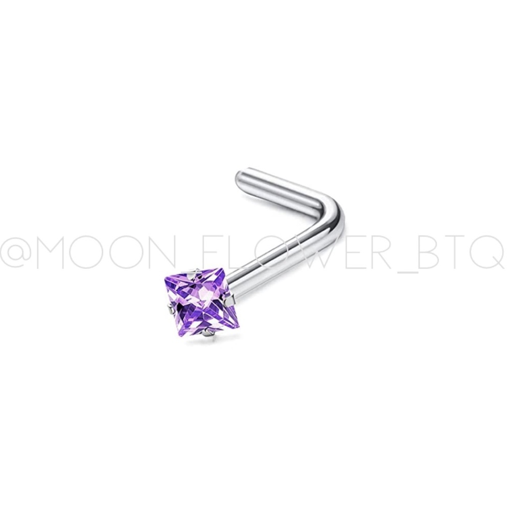 Purple Square CZ L Shaped Nose Ring